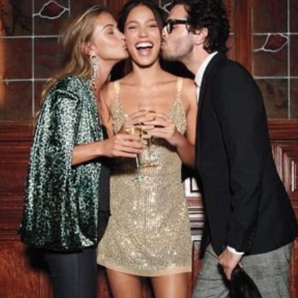 Free people gold rush sequin slip dress.